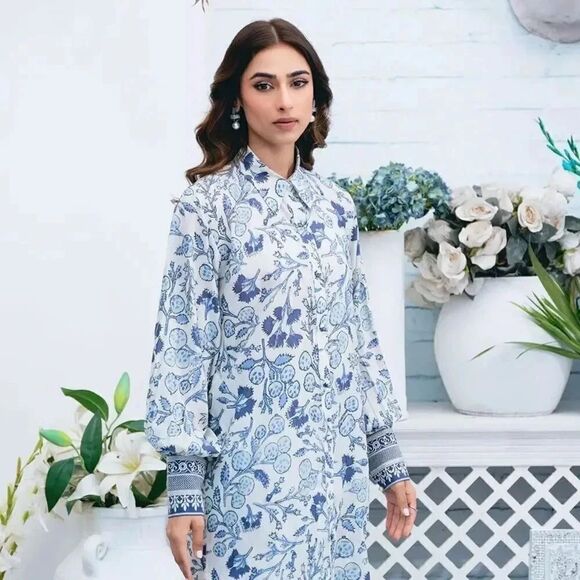 VANYA PAKISTANI DESIGNER AUTHENTIC FLORAL 2 PIECE DRESS COORD SET - Picture 7 of 12